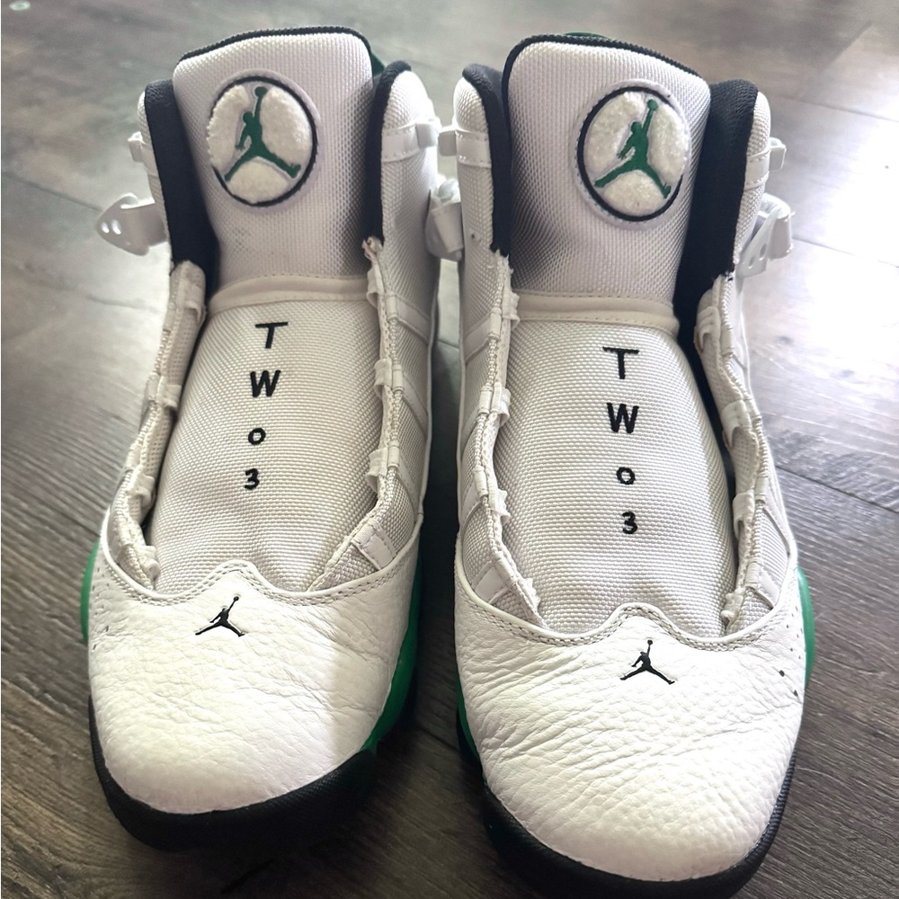 Jordan White and Green Sneakers with Jumpman Logo